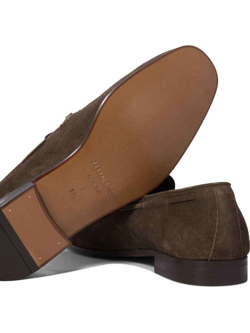Ferragamo Brown Suede And Leather Loafers