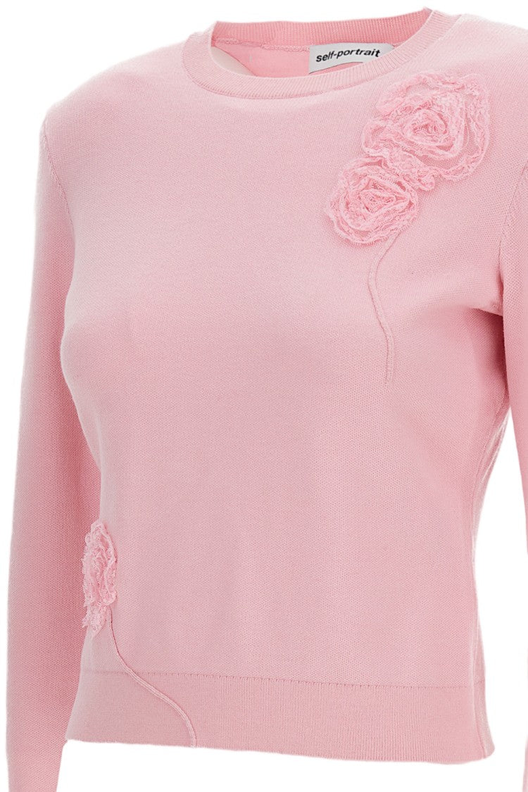 Self-Portrait Pink Floral Knit Crewneck Jumper
