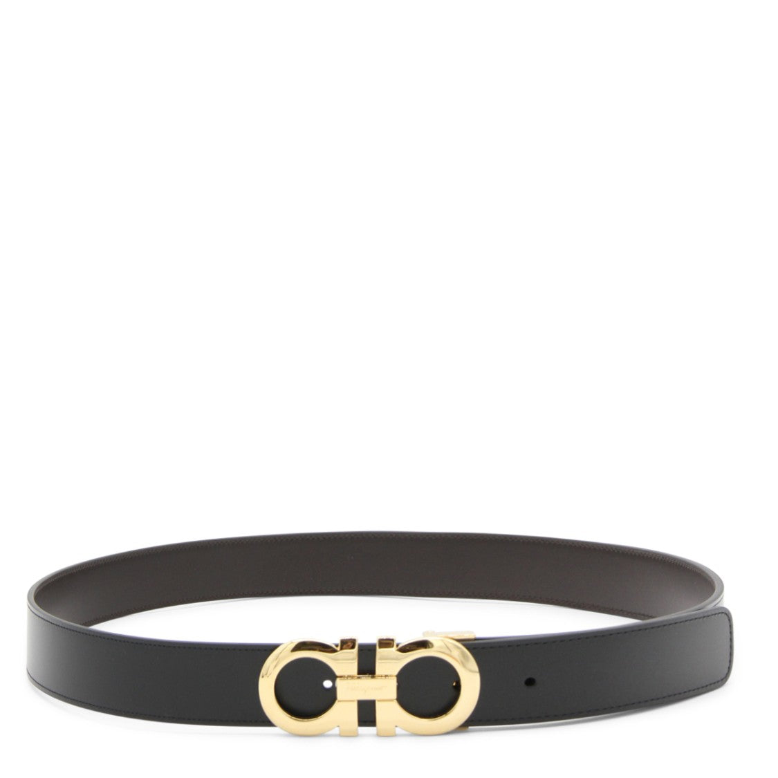 Ferragamo Black Leather Frontal Belt
