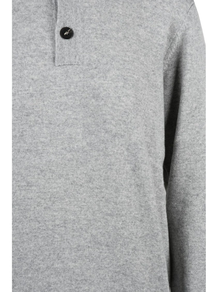 Kangra Light Grey Button Wool-Blend High Neck Sweater