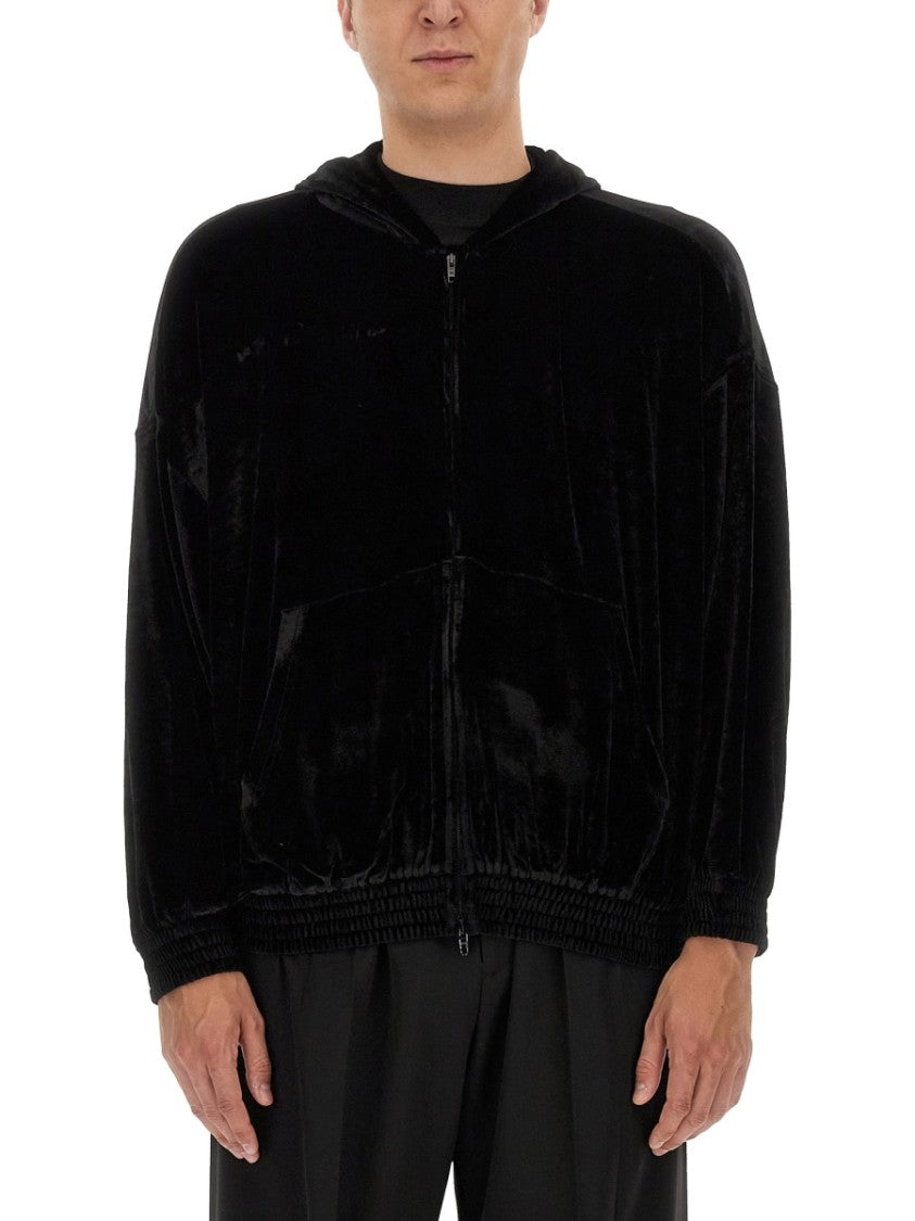 Balenciaga Velvet Sweatshirt With Hood And Modern Silhouette