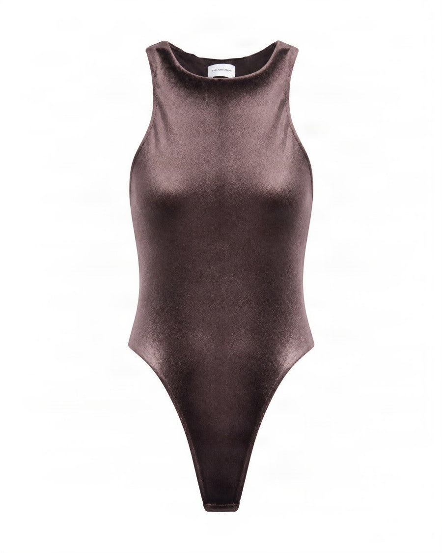 The Andamane Brown Fitted Racerback Sleeveless Bodysuit