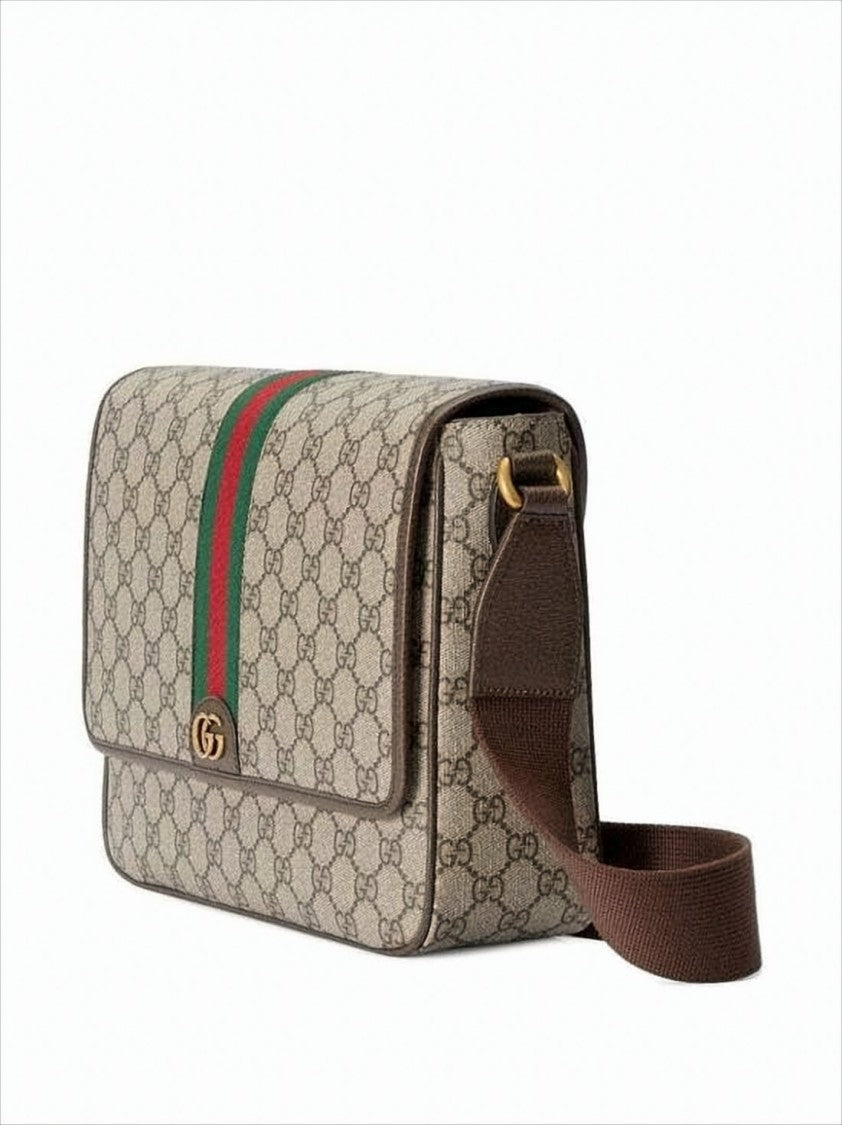 Gucci Monogram Canvas Crossbody Bag With Leather Trim
