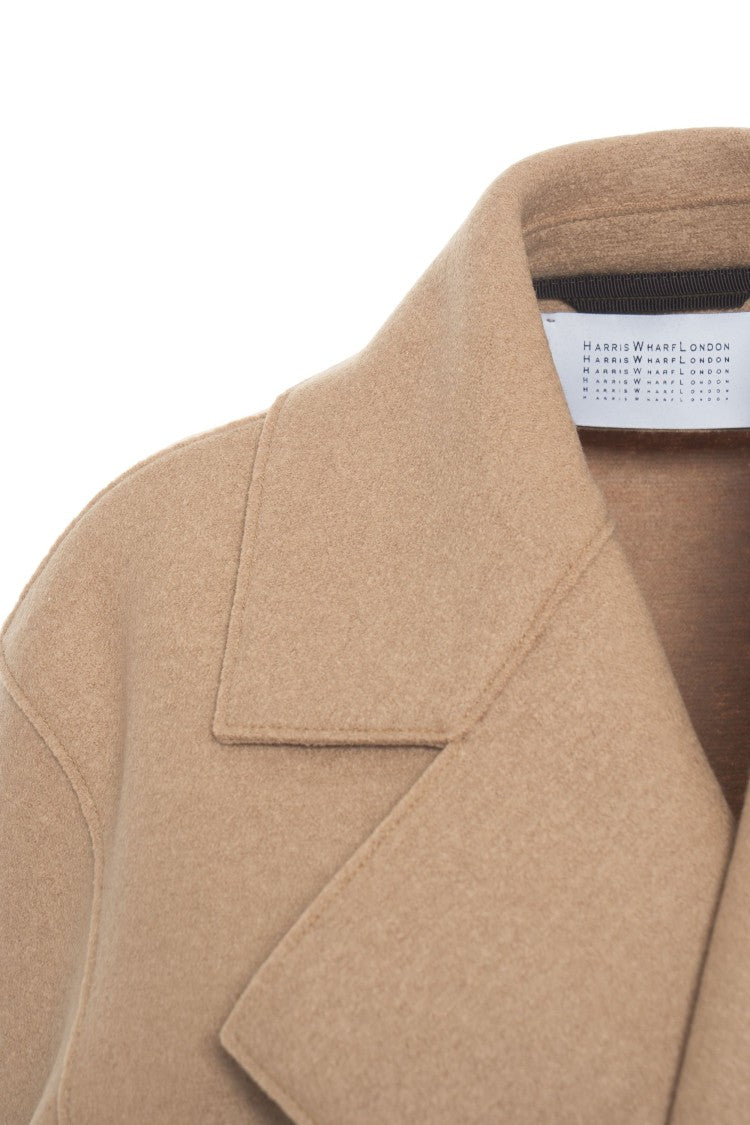 Harris Wharf London Mid-Length Brown Coat With Shawl Collar And Waist Belt