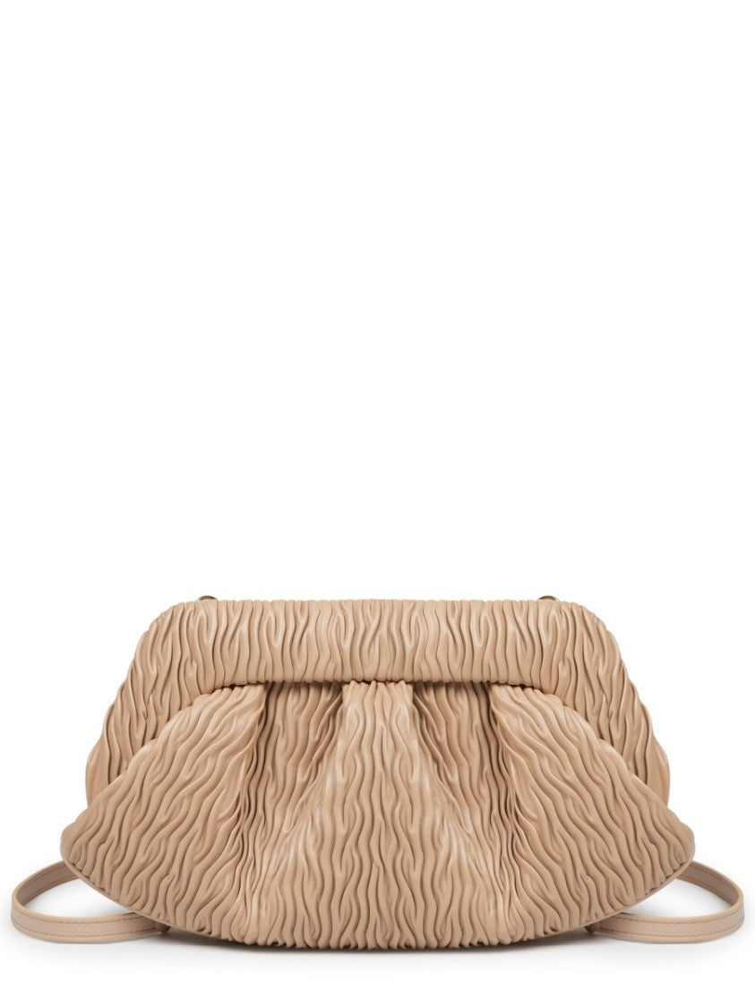 Themoirè Beige Textured Ruched Shoulder Bag