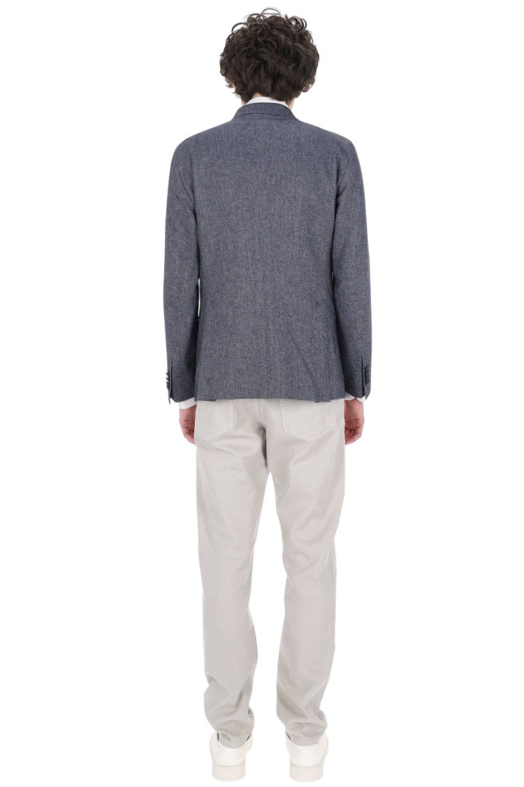 Tagliatore Blue Montecarlo Cotton-Linen Double-Breasted Blazer