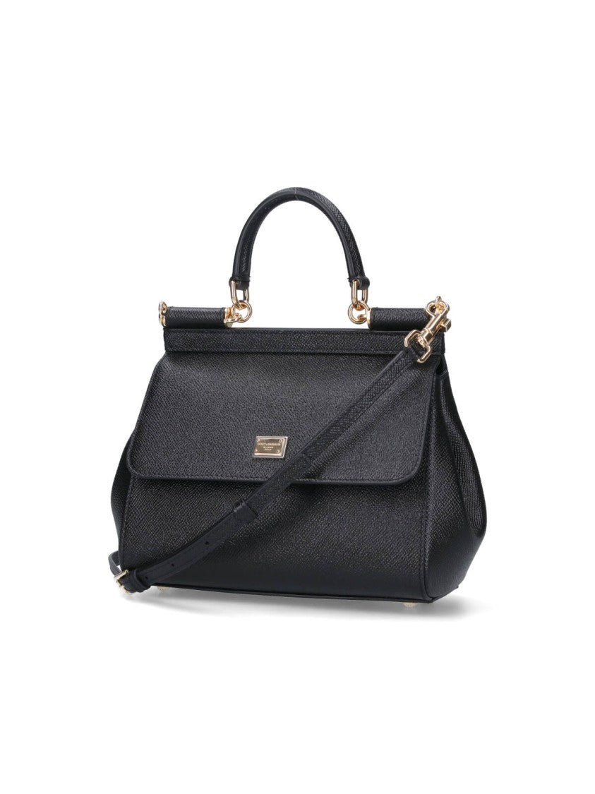 Dolce & Gabbana Black Sicily Textured Leather Handbag