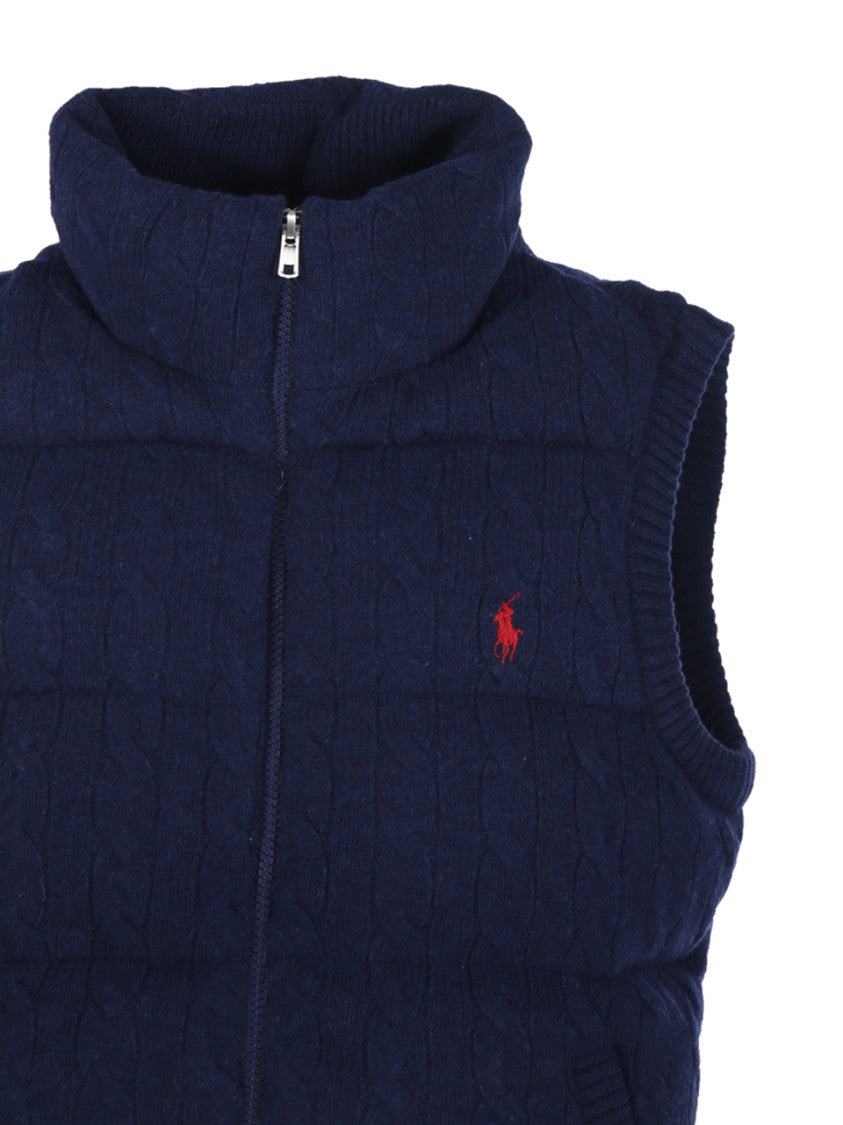 Polo Ralph Lauren Quilted Padded Vest With High Collar And Textured Knit