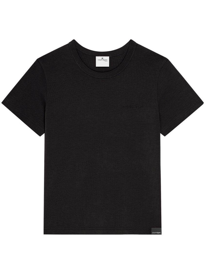 Courrèges Embroidered Black T-Shirt With Minimalist Design
