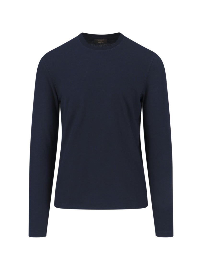 Zanone Navy Cotton Long-Sleeved Crewneck Tee