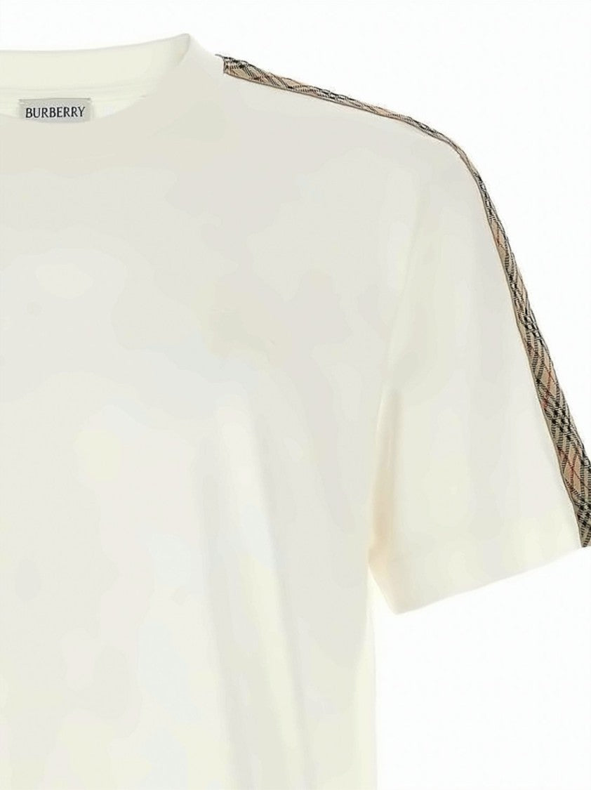 Burberry Cotton T-Shirt With Check-Trimmed Shoulders And Sleeves
