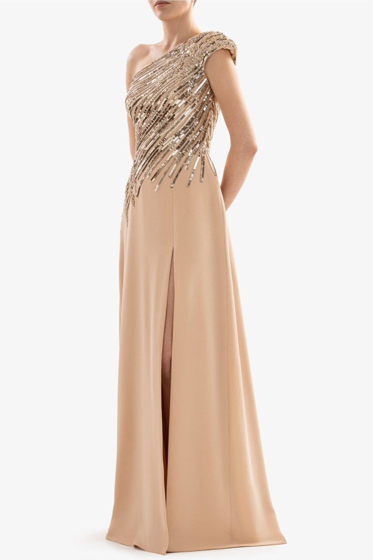 Saiid Kobeisy One Shoulder Sequin Long Dress