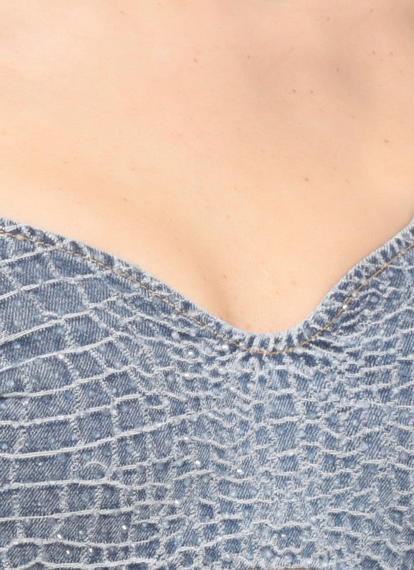 Self-Portrait Blue Croc Rhinestone Top