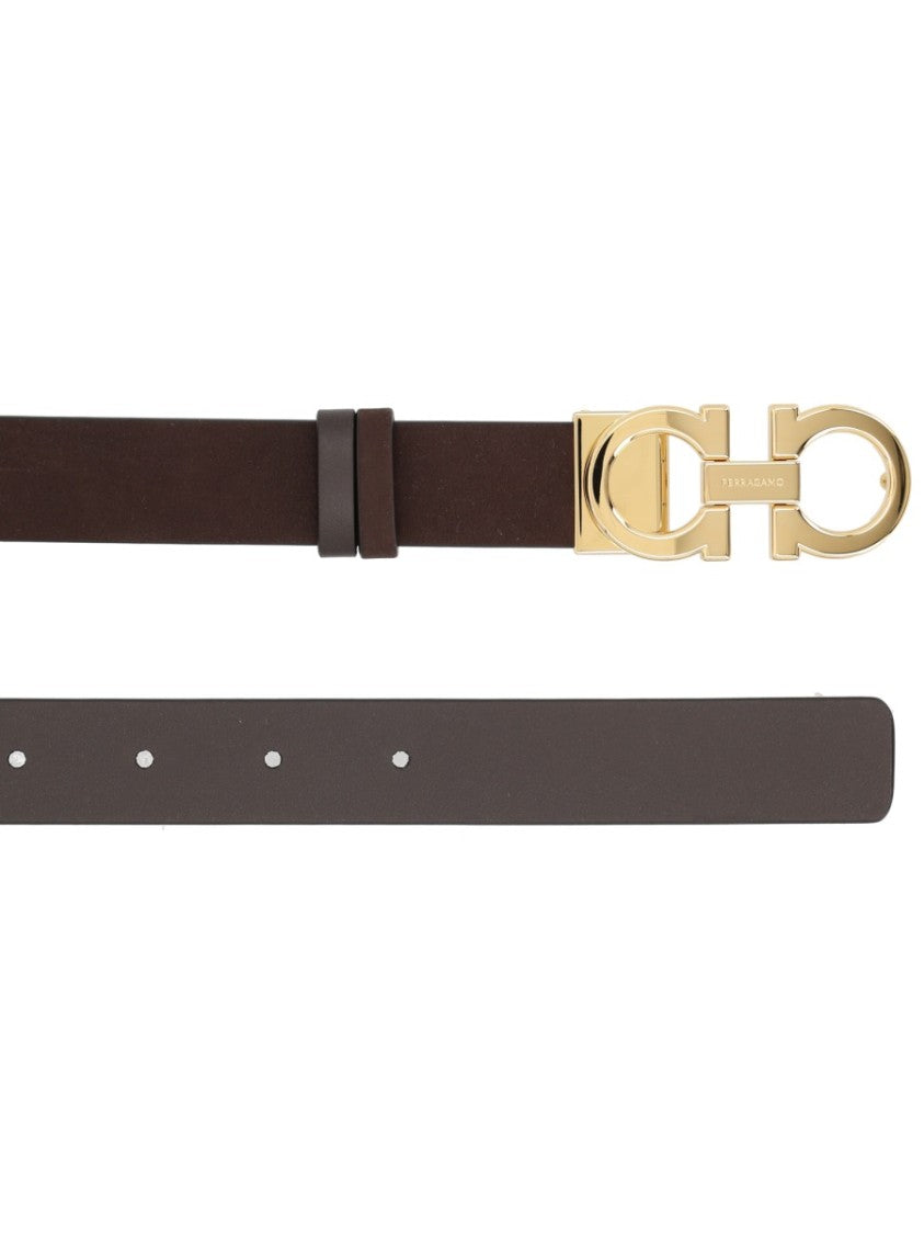Ferragamo Dark Brown Reversible Gold Buckle Belt