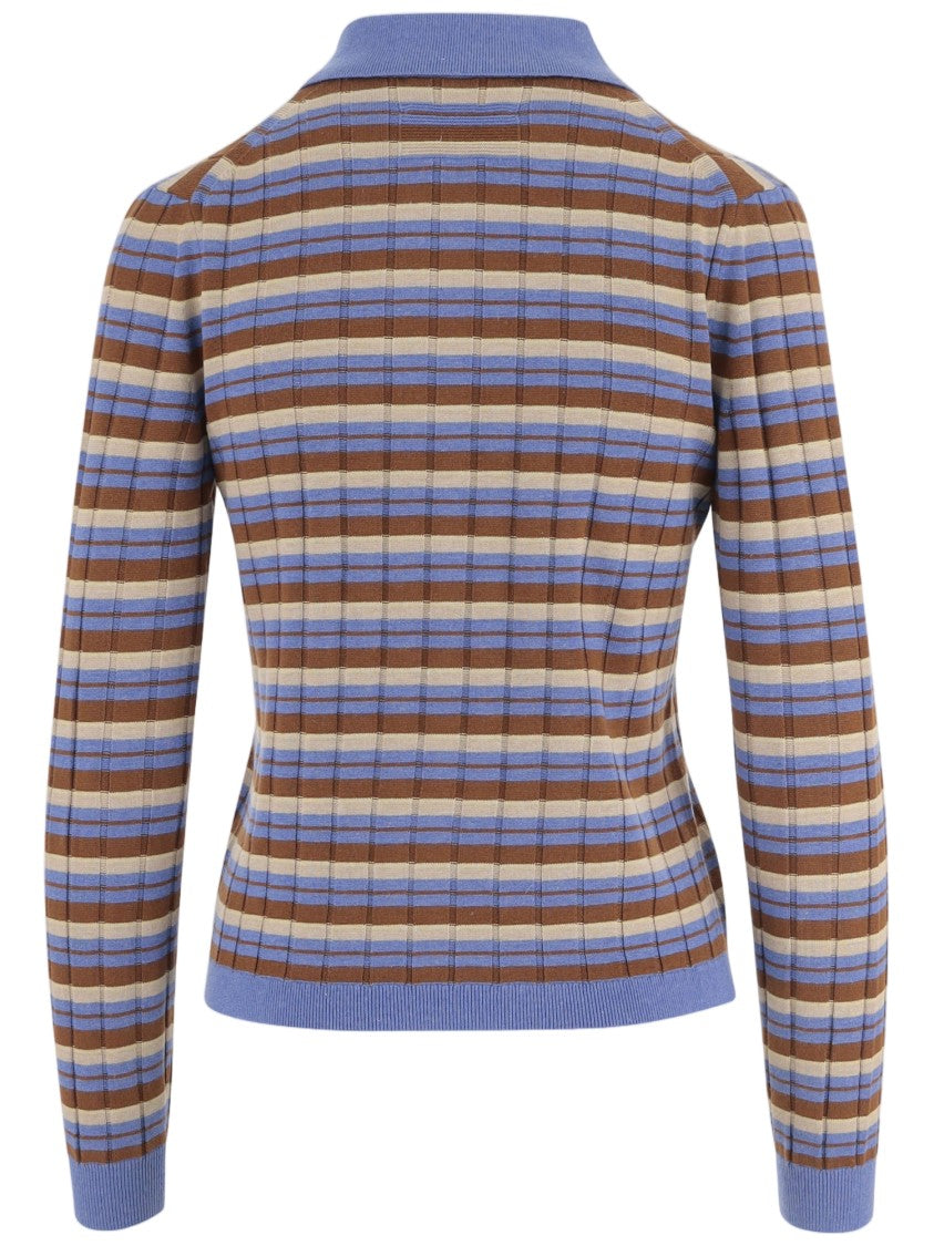 Guest In Residence Multicolor Striped Silk-Linen Zip Polo Sweater