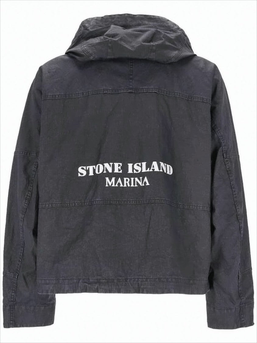 Stone Island Cropped Linen Jacket With Front Zipper