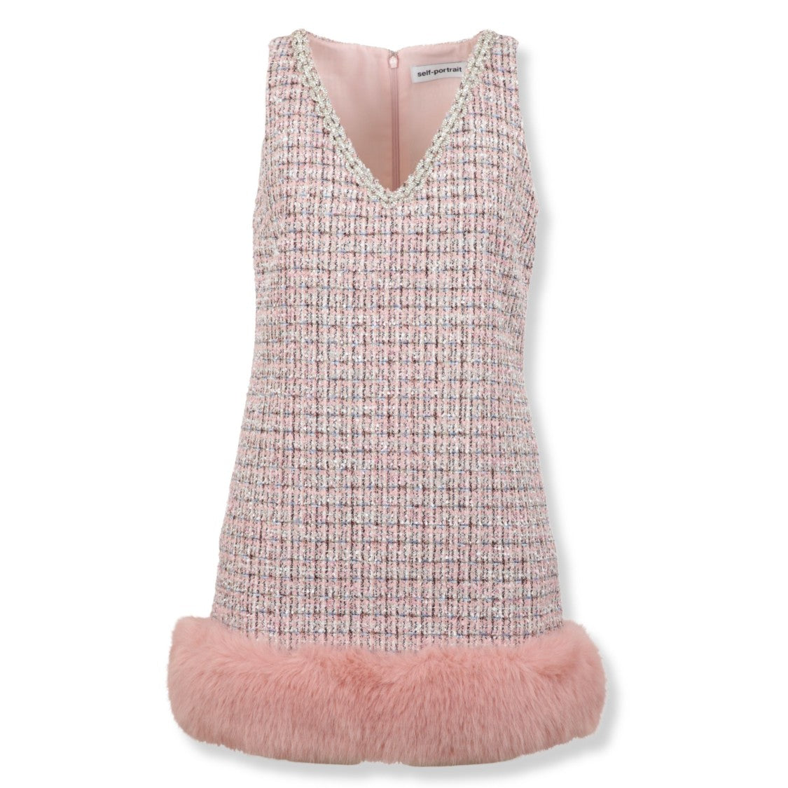 Self-Portrait Bouclé Fur Hem Mini Dress