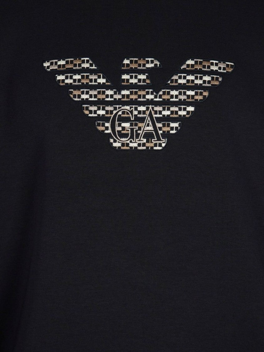 Emporio Armani Navy Blue Crewneck Sweatshirt With Maxi Embroidery