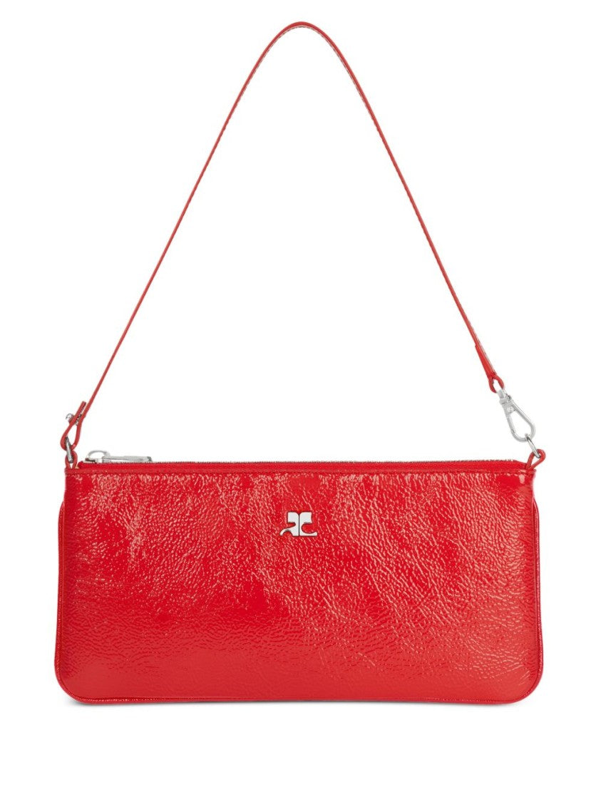 Courrèges Rectangular Handbag With Glossy Textured Finish And Silver Hardware