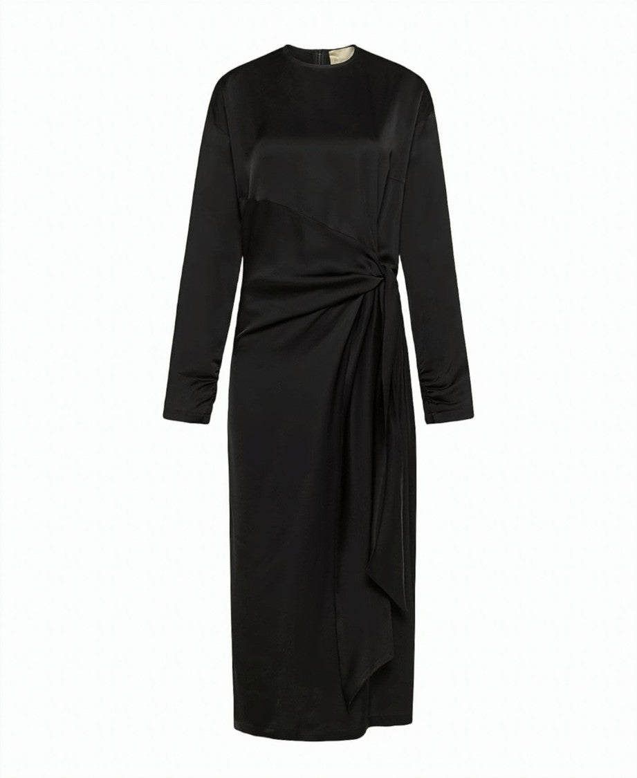 Momonì Draped Viscose Satin Glove-Sleeve Midi Dress
