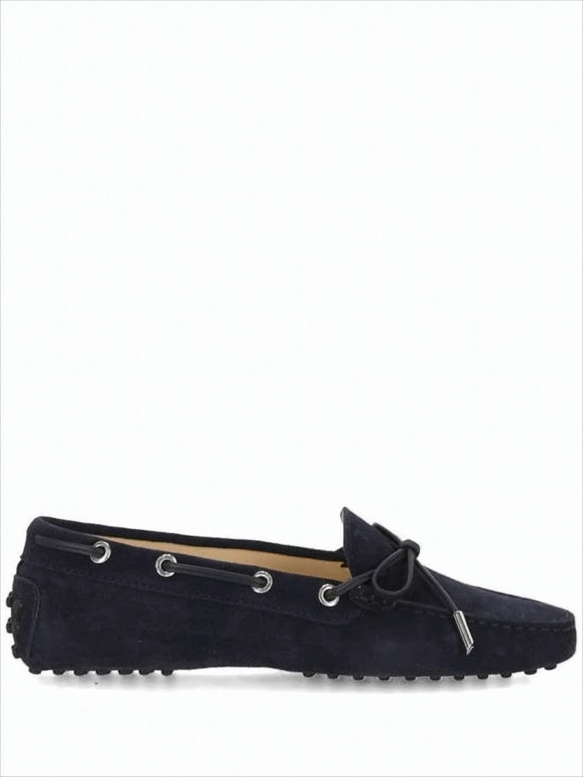 Tod's Moccasin-Toe Blue Suede Loafers With Decorative Lace Bow