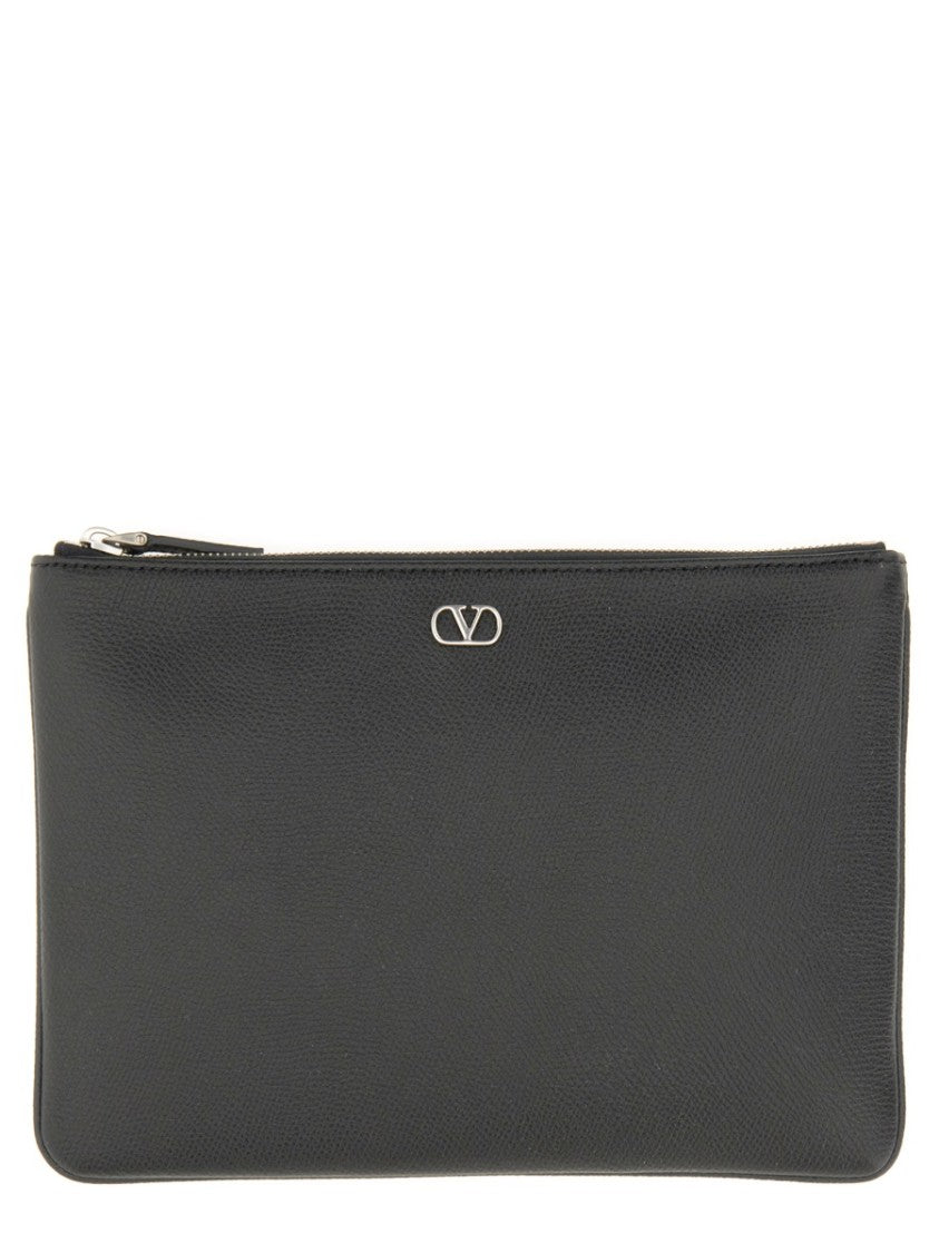 Valentino Garavani Signature Vlogo Pouch In Garnet Calfskin