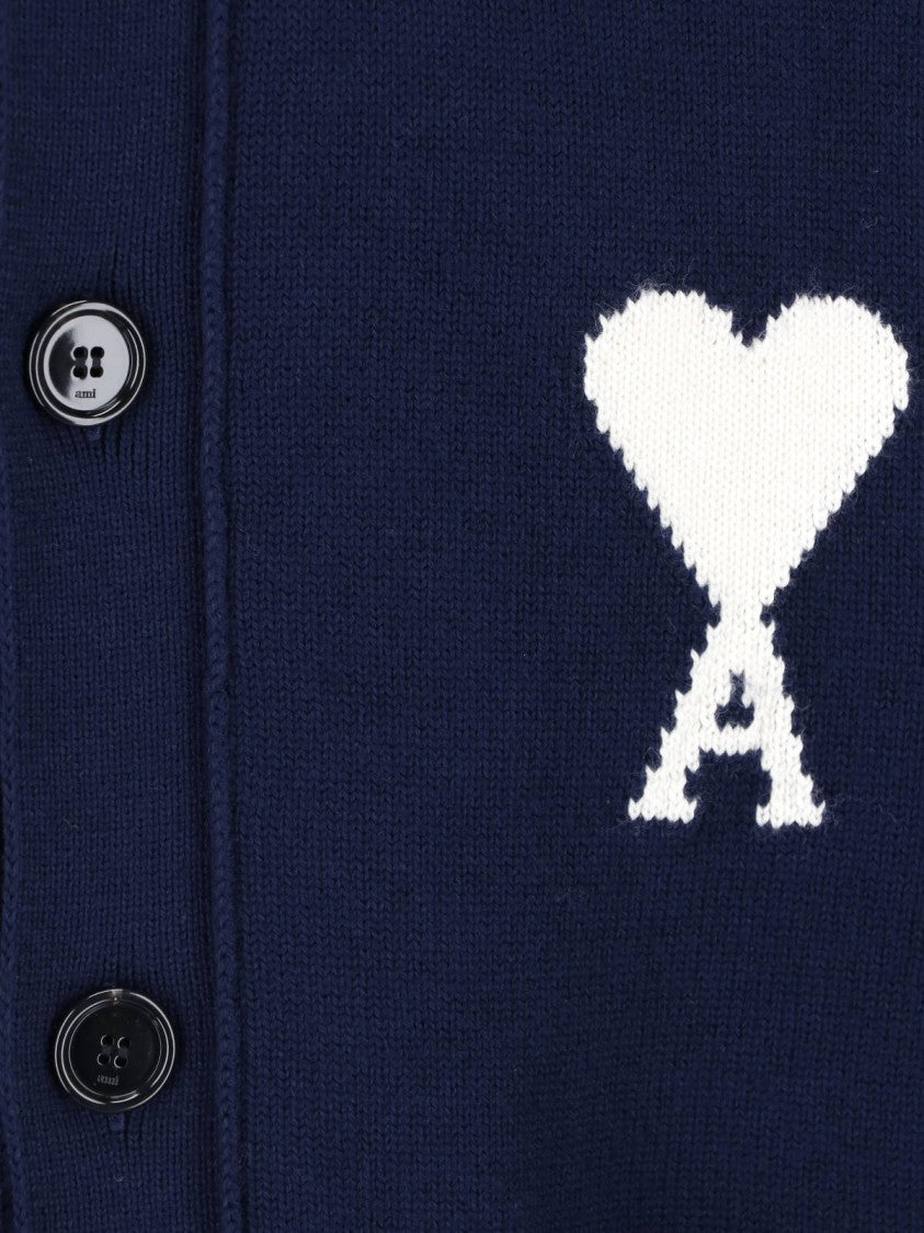 Ami Paris Blue Round Neck Cardigan
