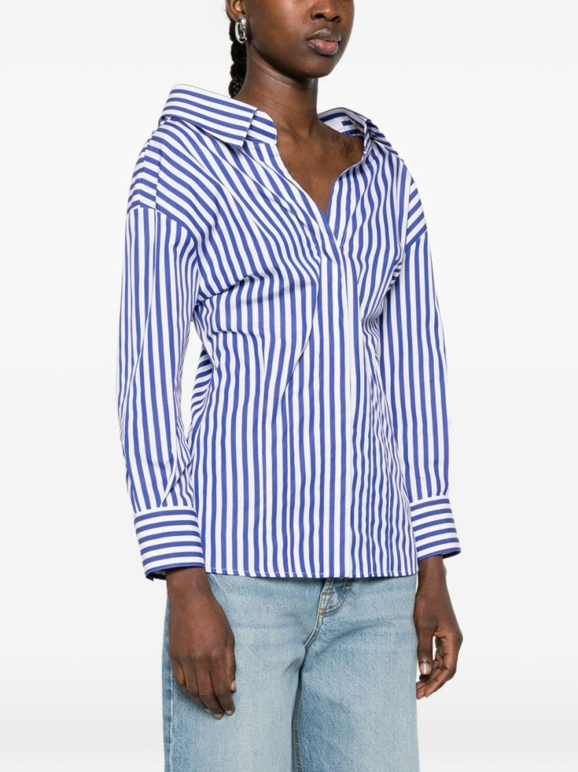 Givenchy Vertical Blue And White Stripe Off-Shoulder Shirt
