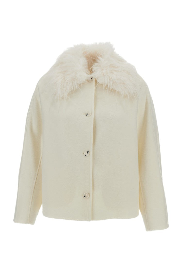 Loulou De Saison White Rafe Detachable Faux-Fur Wool-Cashmere Jacket