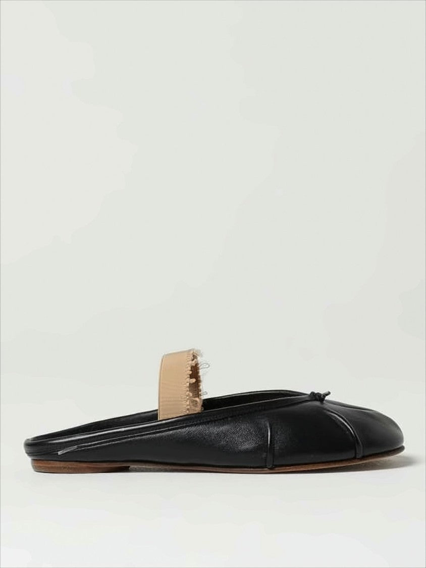 Maison Margiela Split-Toe Black Leather Mules With Textured Strap