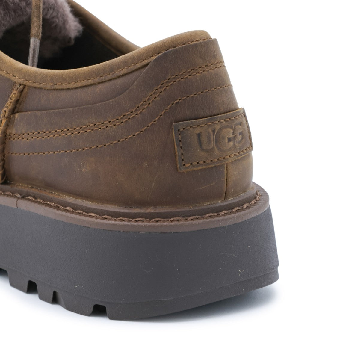 Ugg Brown Leather Moccasin Stitching Shoes