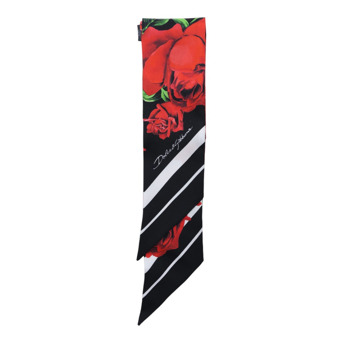 Dolce & Gabbana Floral-Striped Scarf With Bold Rose Design