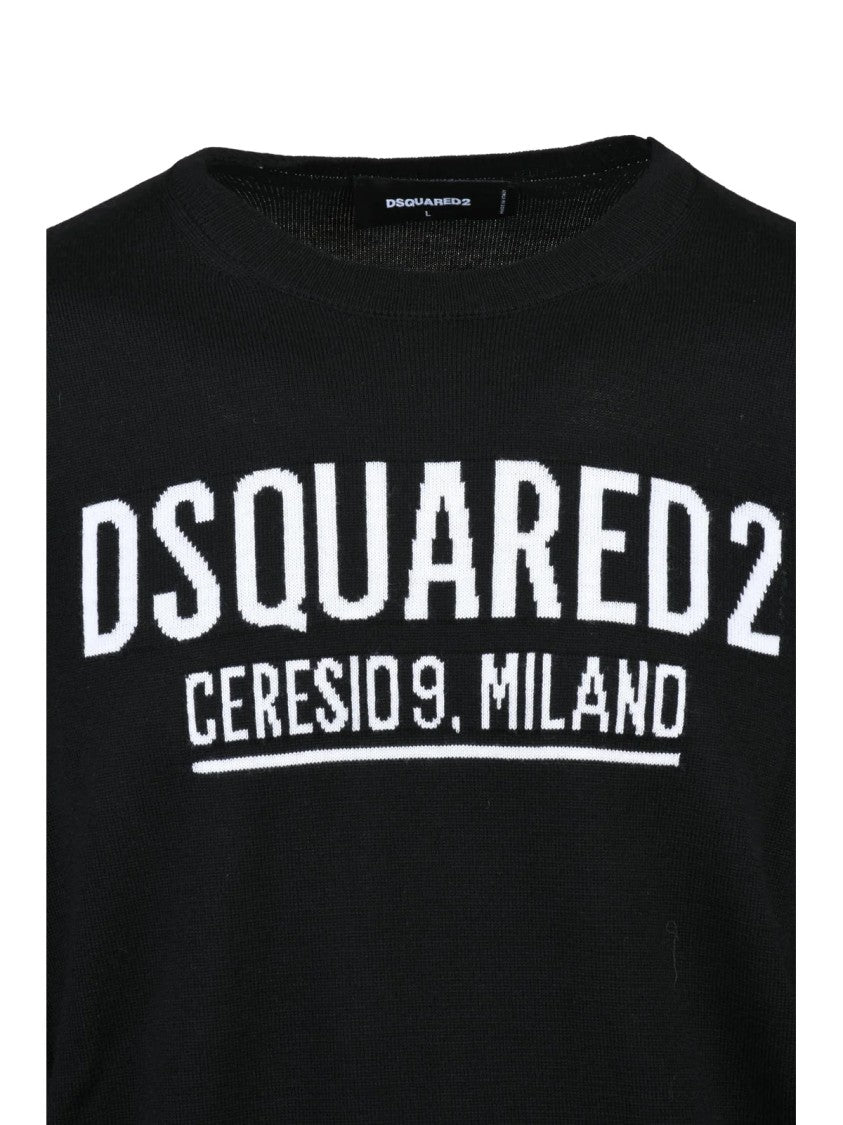 Dsquared2 Black Crew Neck Sweater With Bold Logo Design