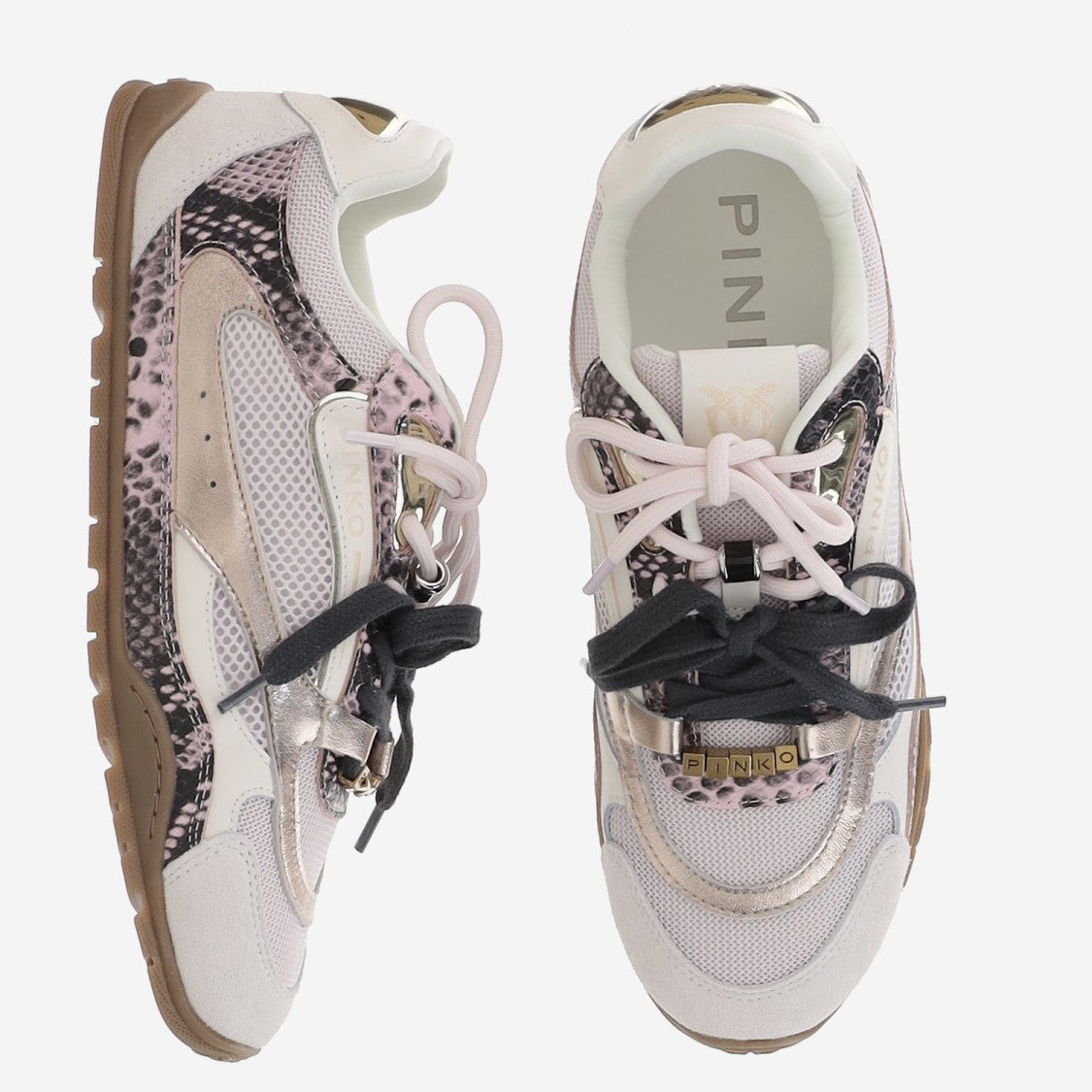 Pinko Structured Mixed Leather Sneakers With Contrasting Details