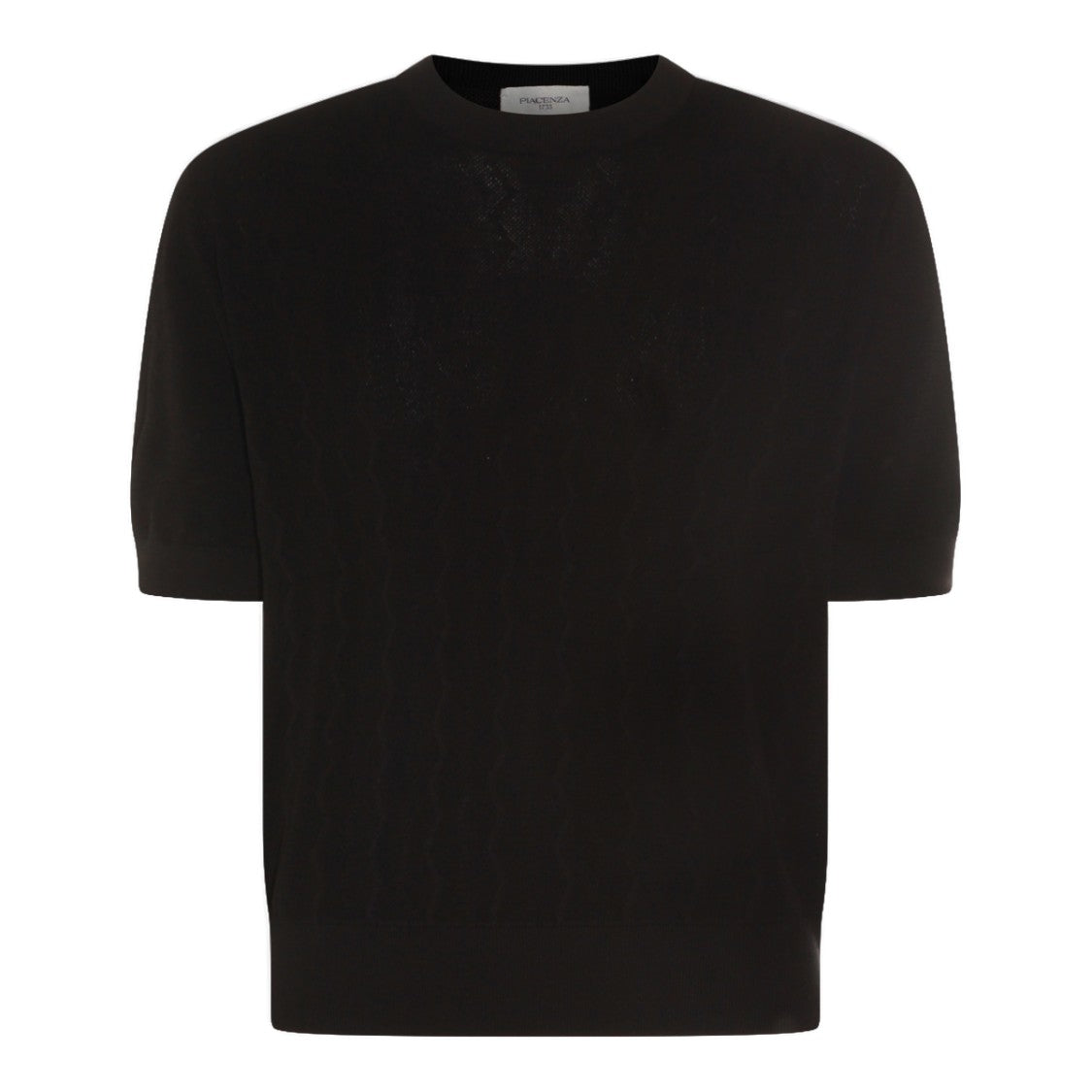 Piacenza Cashmere Short-Sleeved Black Knit Top With Textured Pattern