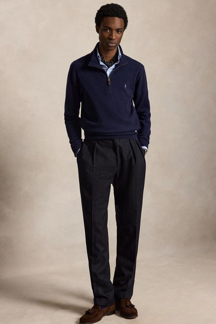 Polo Ralph Lauren Navy Quarter-Zip Stand-Collar Sweater
