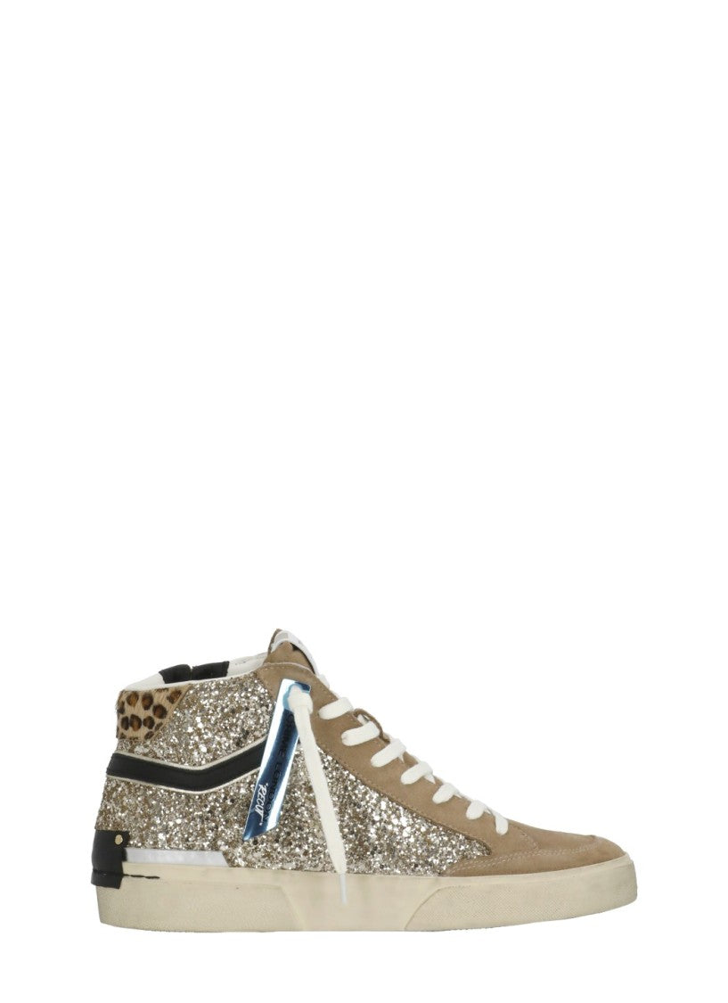 Crime London Beige Sk8 Recut Glitter Sneakers