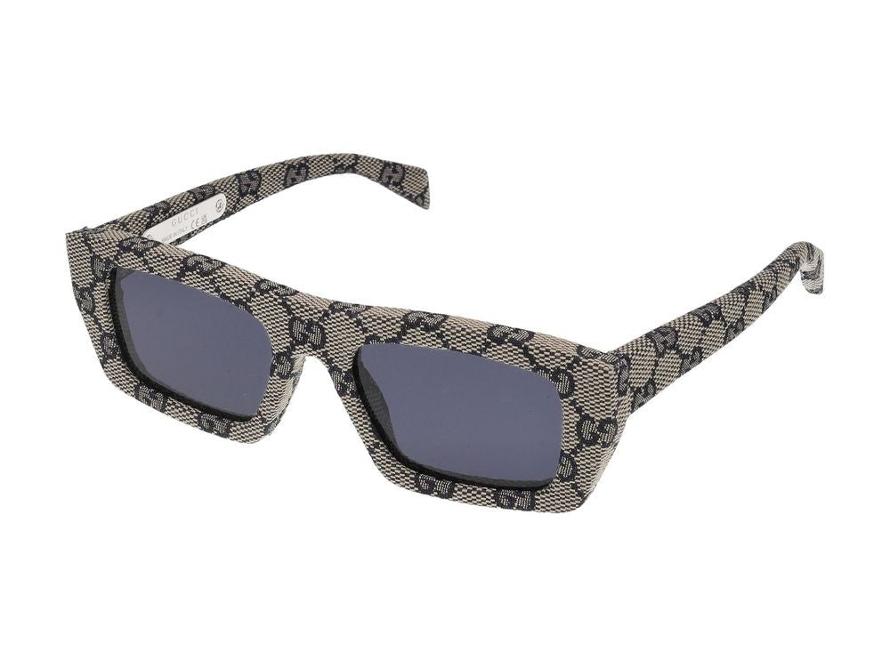 Gucci Beige Blue Accents Rectangular Sunglasses