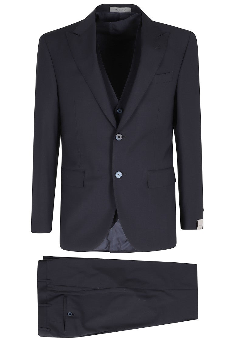 Corneliani Blue Matching Waistcoat Notch Lapel Wool-Blend Suit