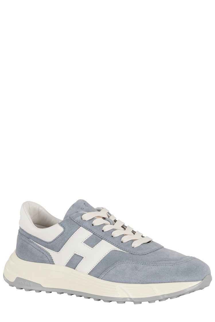 Hogan Denim Blue Hyperlight Laced Embossed-H Leather Sneakers