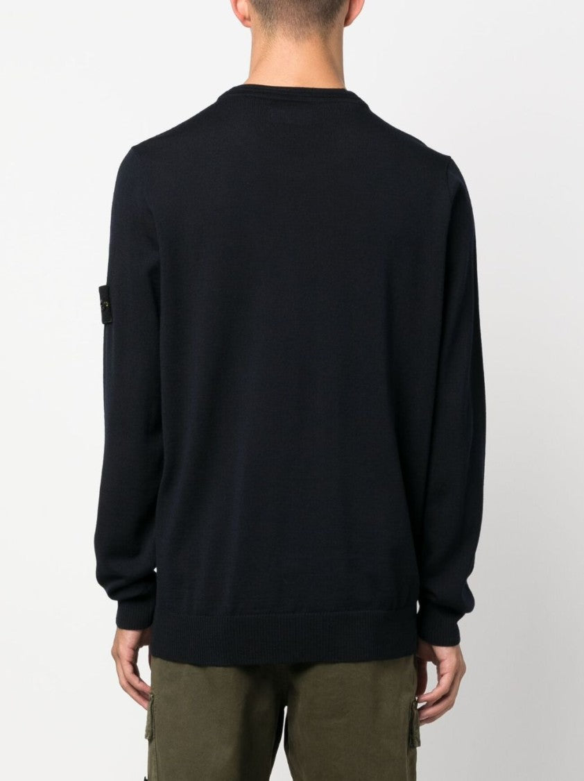 Stone Island Crew Neck Wool Sweater With Signature Patch Detail