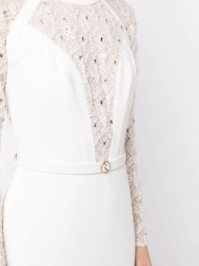 Saiid Kobeisy Beaded Long Crepe Dress