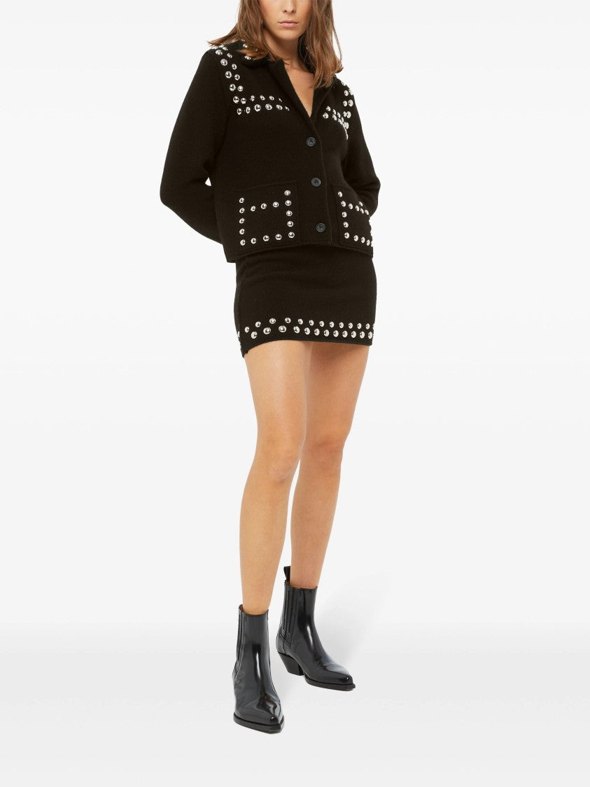 Alanui Black Love And Studs Wool Mini Skirt