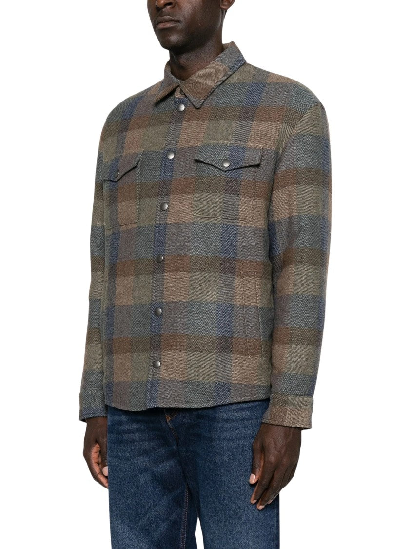 Etro Check Pattern Wool Blend Overshirt With Classic Collar