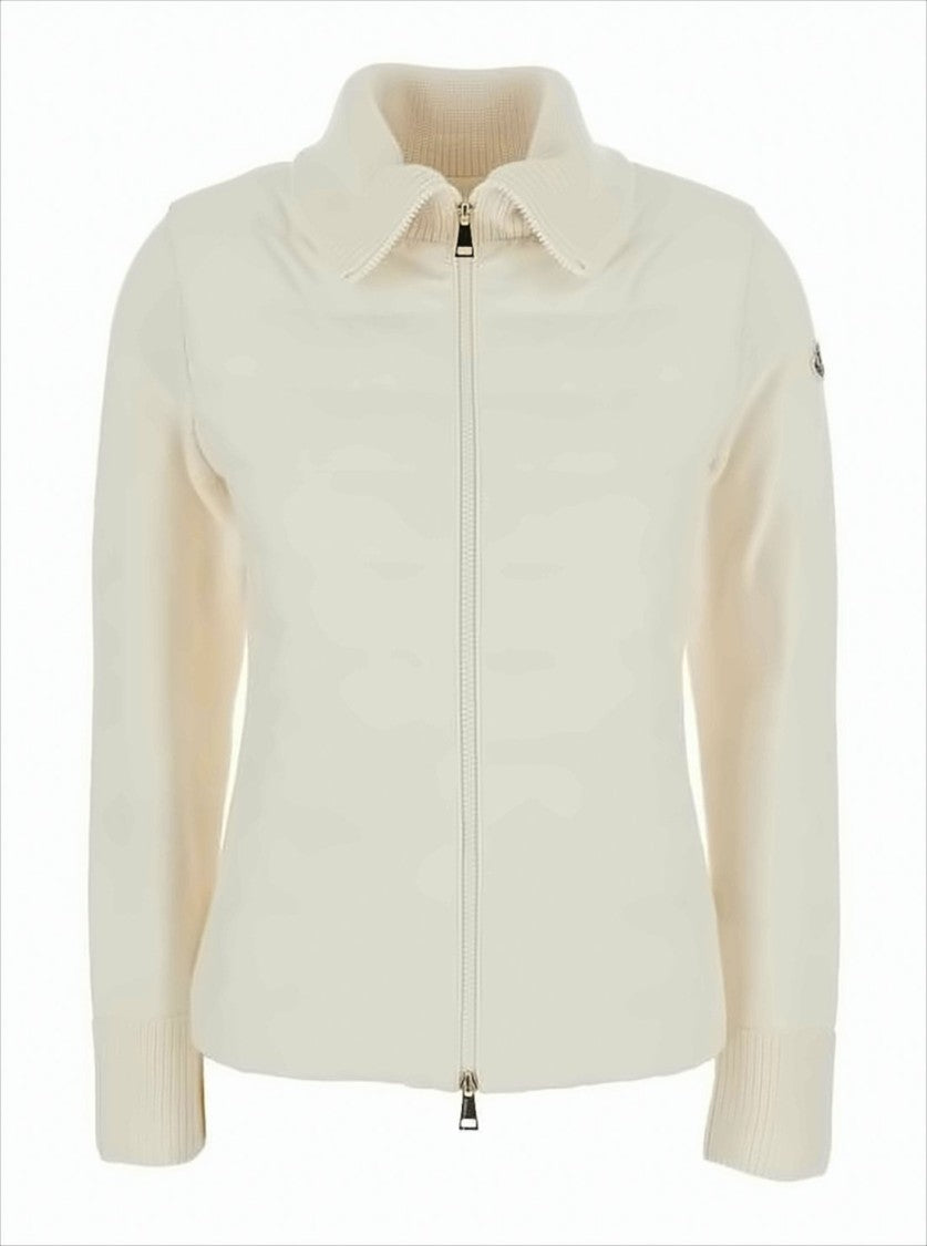 Moncler Quilted Padded Zip-Up Cardigan With Wool Sleeves