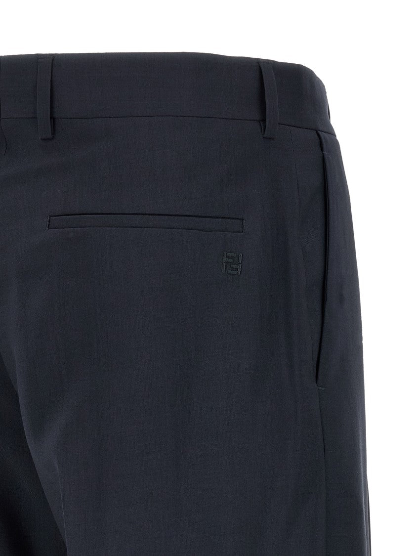 Fendi Refined Wool Canvas Tailored Trousers With Stretched Pleat