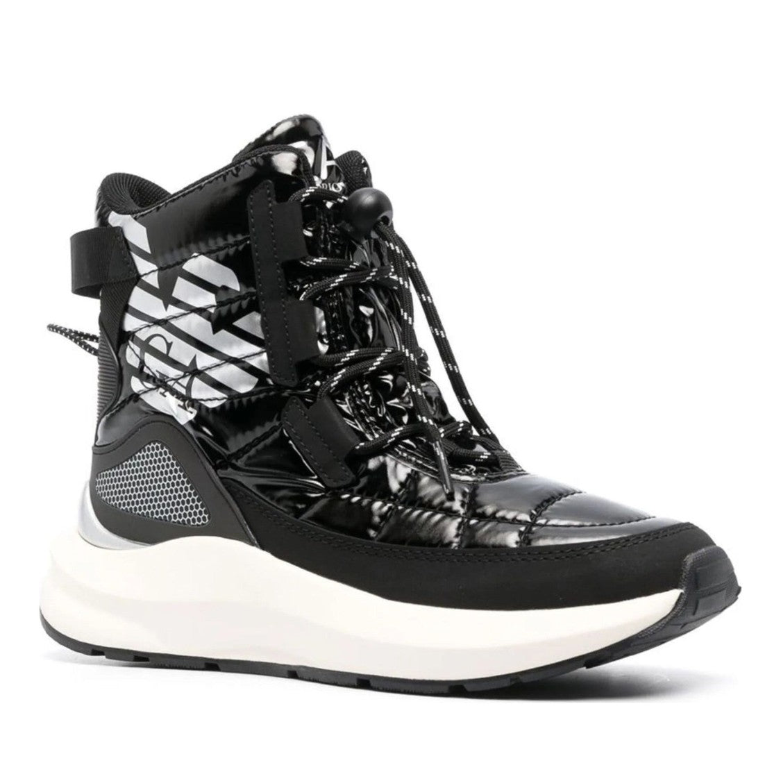 Ea7 Emporio Armani Black Mountain Cross Quilted Reflective Accents Ankle Boots