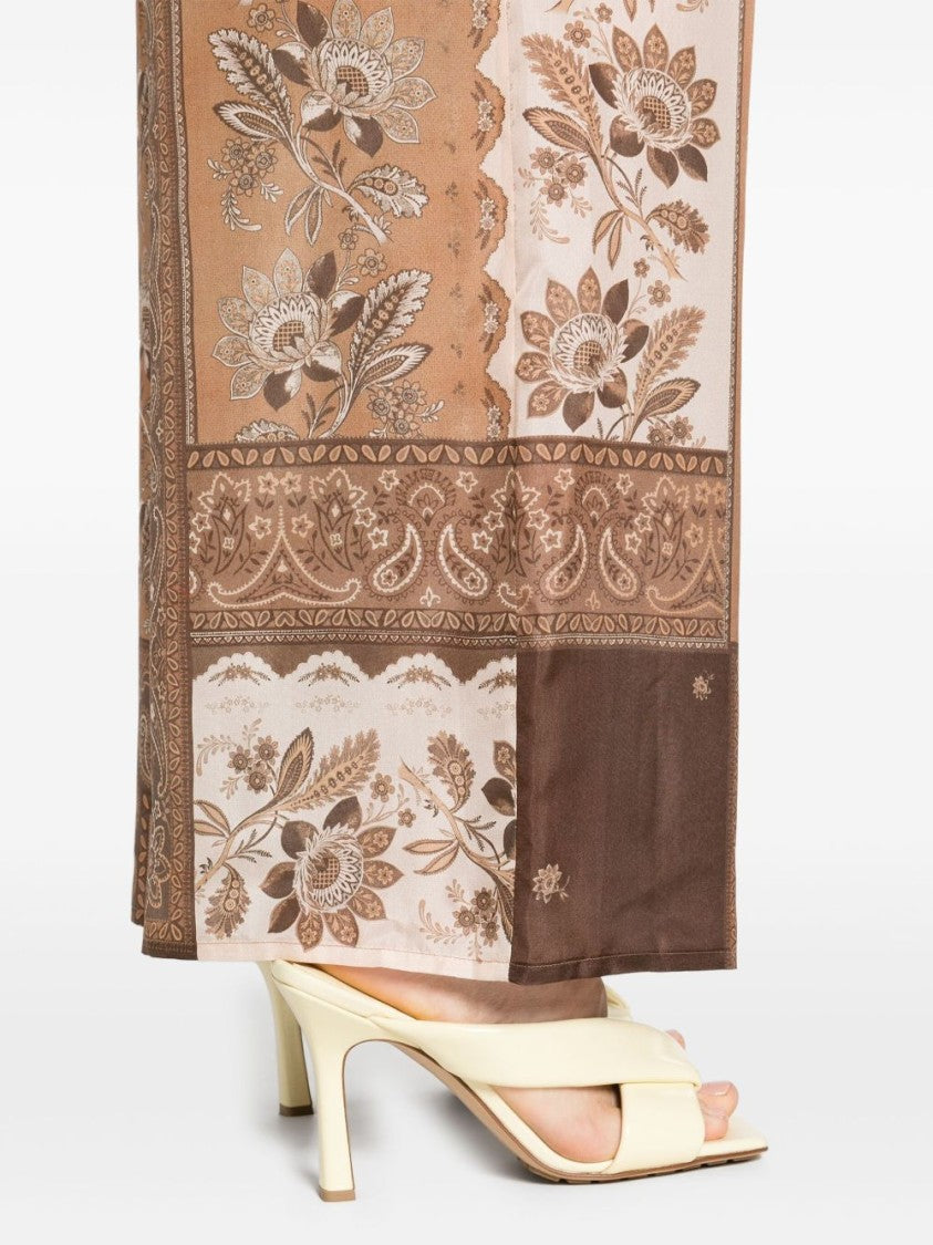 Zimmermann Brown Silk Wide-Leg Trousers With Bandana Print