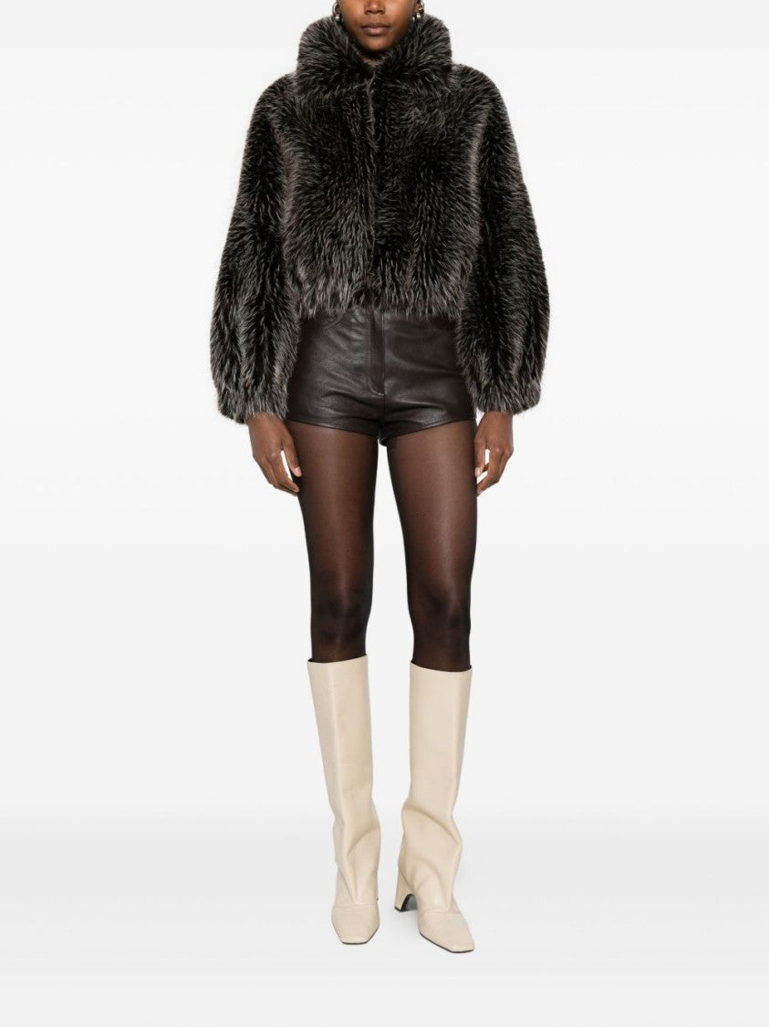 Valentini 1972 Brown Faux Fur Jacket With High Collar