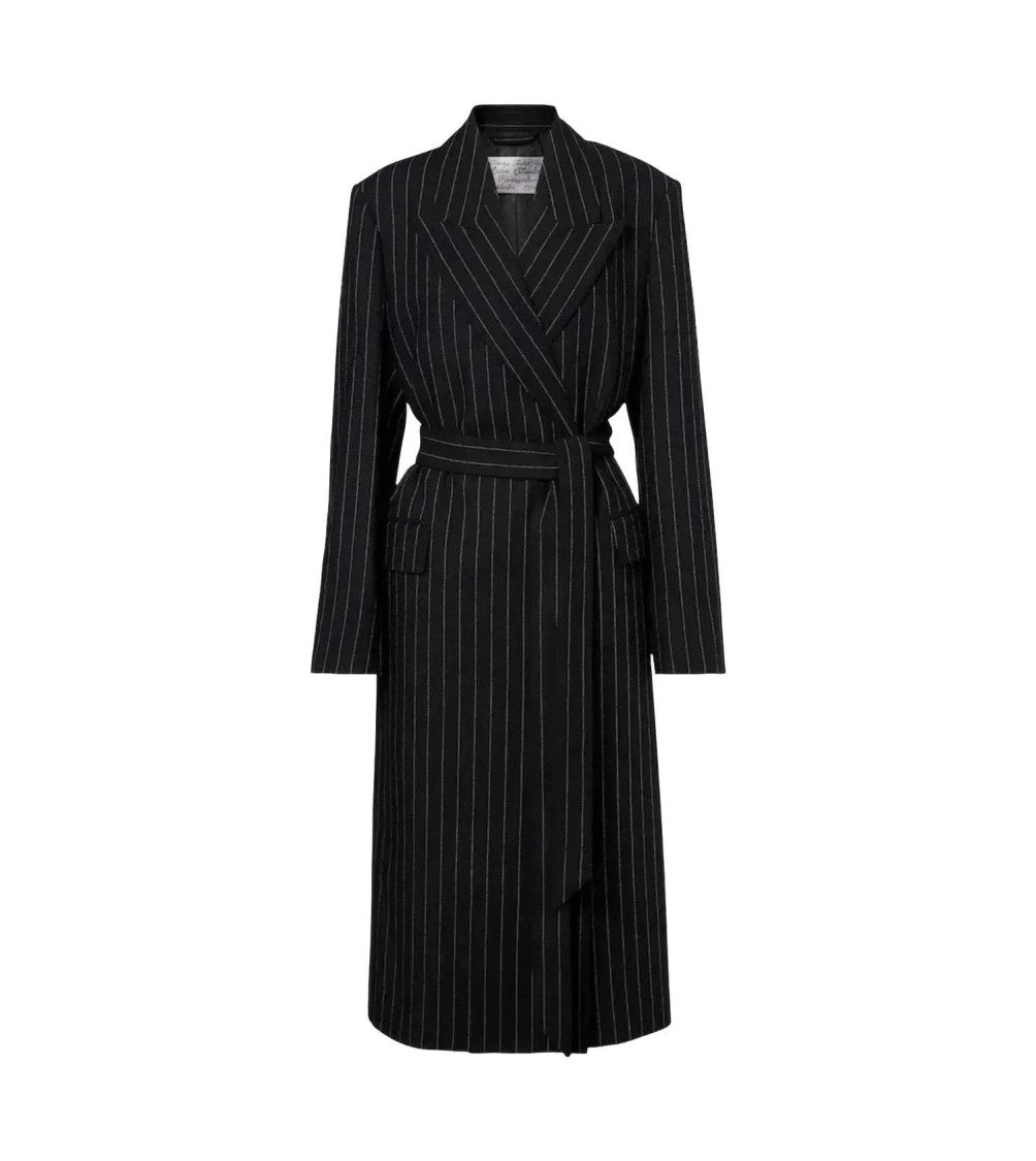 Acne Studios Tailored Long Pinstripe Jacket With Wrap Design
